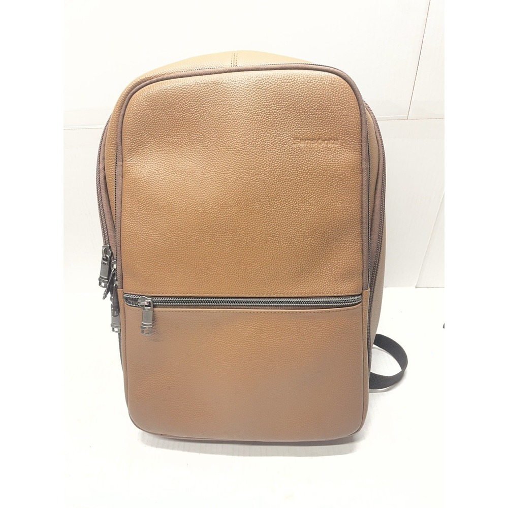 Samsonite Classic Pebbled Leather Slim Backpack Cognac  EUC